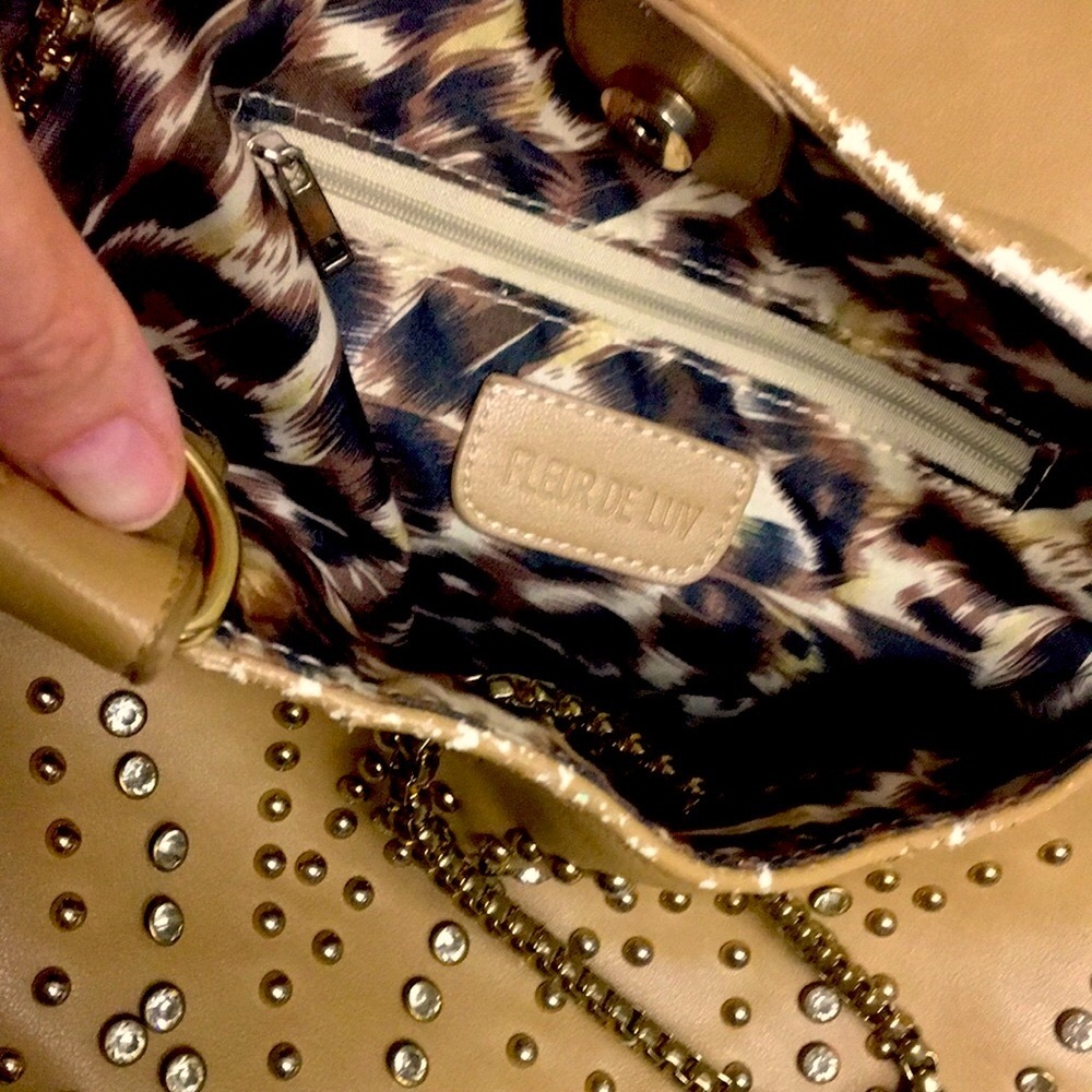 Camel Crystal & Gold Studded Shoulder/Tote Bag - Picture 11 of 14